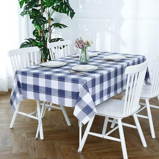 PVC Waterproof and Oil Resistant LargePlaid Tablecloth in Blue and White