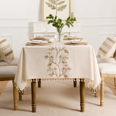 Polyester Branches Embroidery Tablecloth with Tassels in Gold