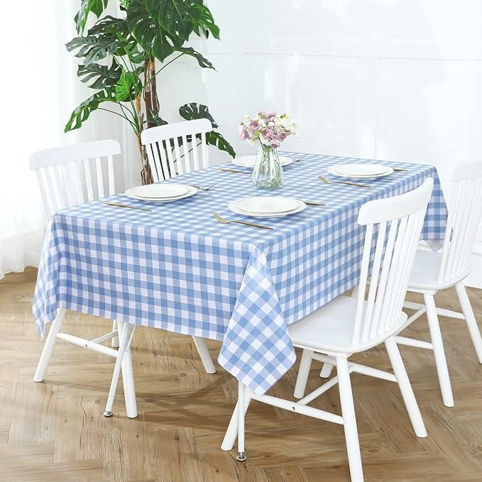 PVC Waterproof and Oil Resistant Plaid Tablecloth in Light Blue