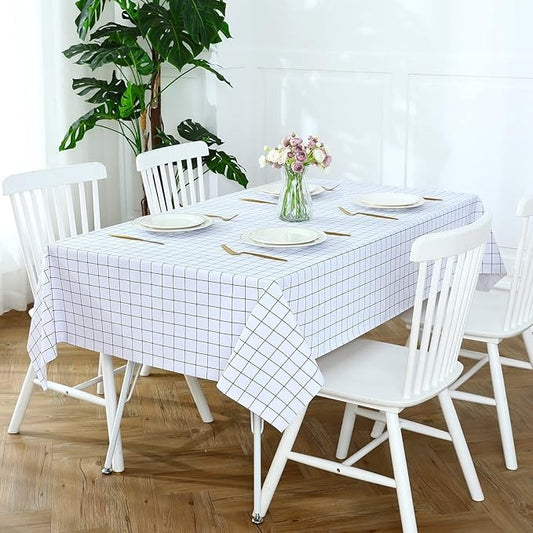 PVC Waterproof and Oil Resistant LargePlaid Tablecloth in White and Black