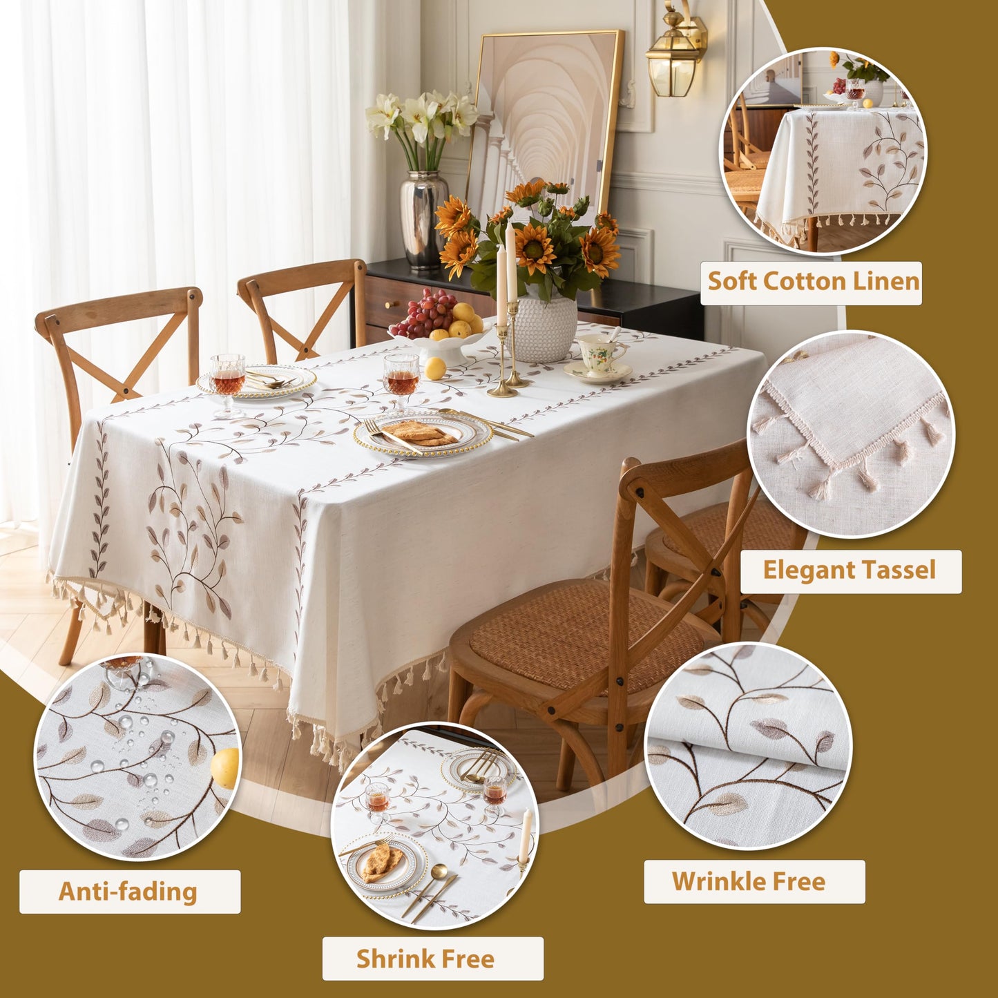 Polyester Embroidered Coffee Vine tablecloth