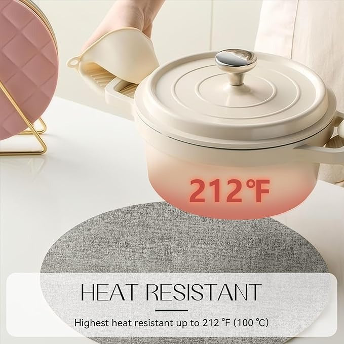 Polyurethane Linen-textured 100% Waterproof Oil-Proof Wipeable Heat Resistant Round Placemats Set in Light Grey