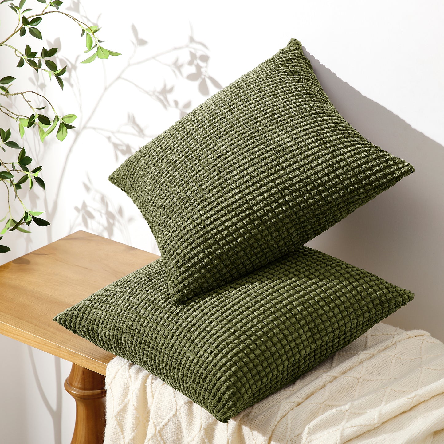 Soft Corduroy Corn-Kernel Pattern Pillowcases in Olive-green