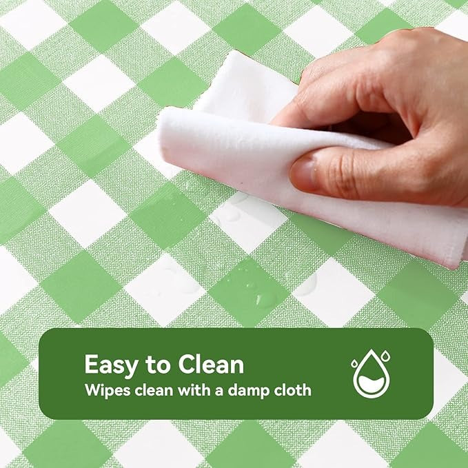 PVC Waterproof and Oil Resistant Plaid Tablecloth in Light Green