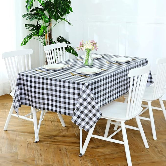 PVC Waterproof and Oil Resistant Plaid Tablecloth in Black and White