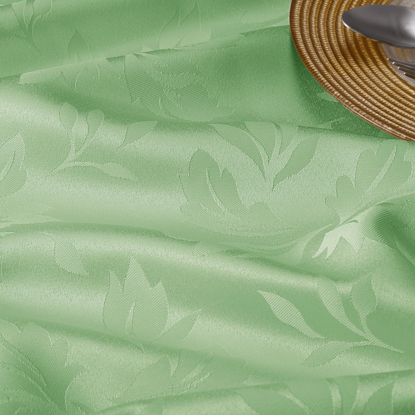 Polyester Jacquard Waterproof Damask Floral Pattern Tablecloth in SageGreen