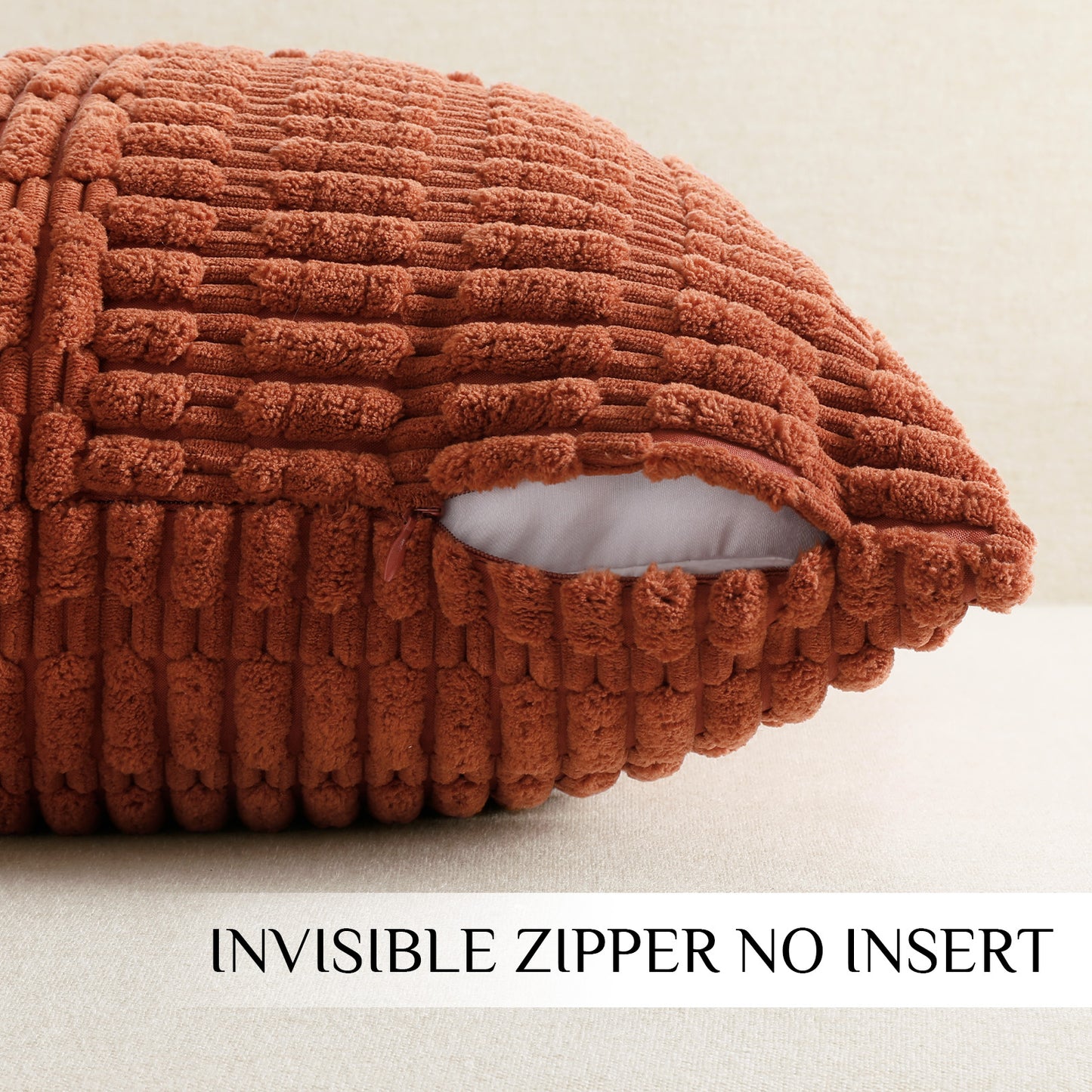 Soft Corduroy Puffy Irregularly Stripe Pattern Pillowcases in Rust