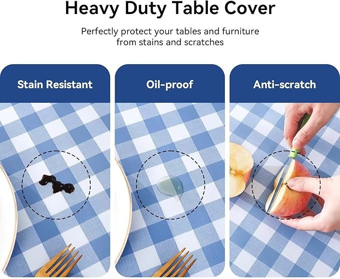PVC Waterproof and Oil Resistant Plaid Tablecloth in Light Blue