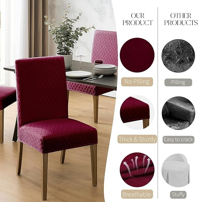Polyester 100% Waterproof Diamond Pattern Chair Covers in Burgundy