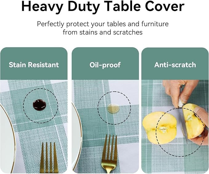 PVC Waterproof and Oil Resistant LargePlaid Tablecloth in Sage Green and White