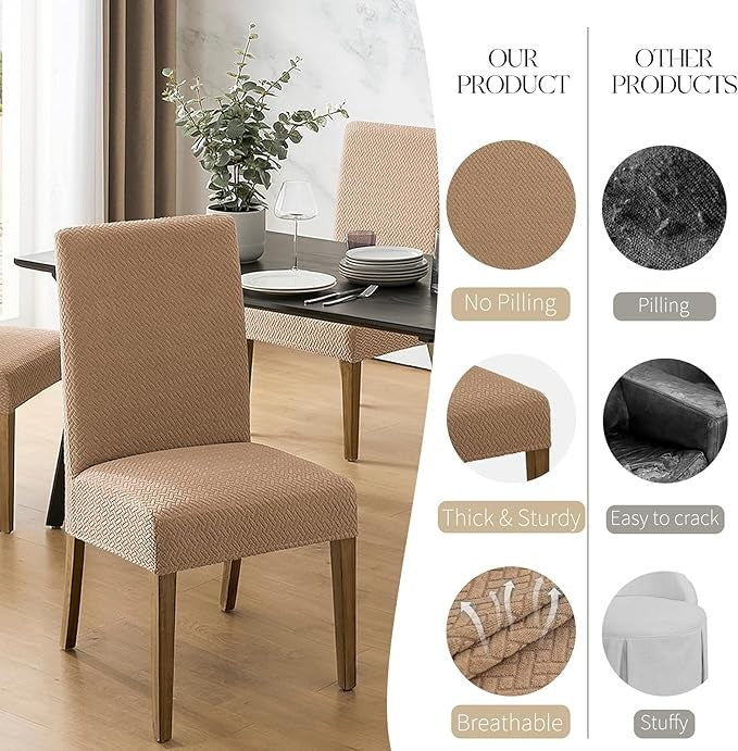 Polyester 100% Waterproof Oblong Pattern Chair Covers in Khaki