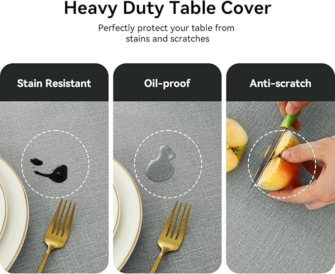 PVC Waterproof Burlap Textured Tablecloth in Light Gray
