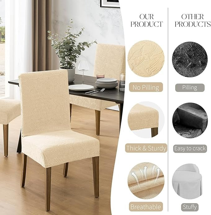 Polyester 100% Waterproof Leaves Pattern Chair Covers in Beige