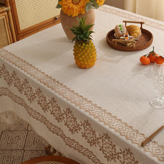 Polyester linen geometric side embroidered tablecloth