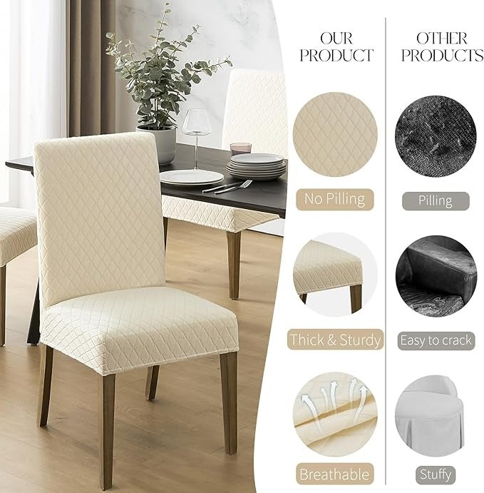 Polyester 100% Waterproof Diamond Pattern Chair Covers in Beige