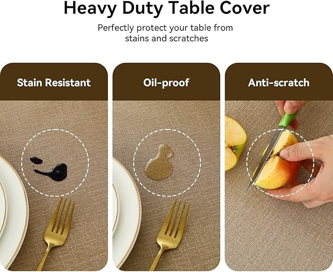 PVC Waterproof Burlap Textured Tablecloth in Caramel