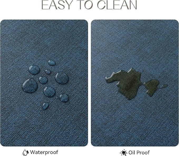 Polyurethane Linen-textured 100% Waterproof Oil-Proof Wipeable Heat Resistant Placemats Set in Navy Blue