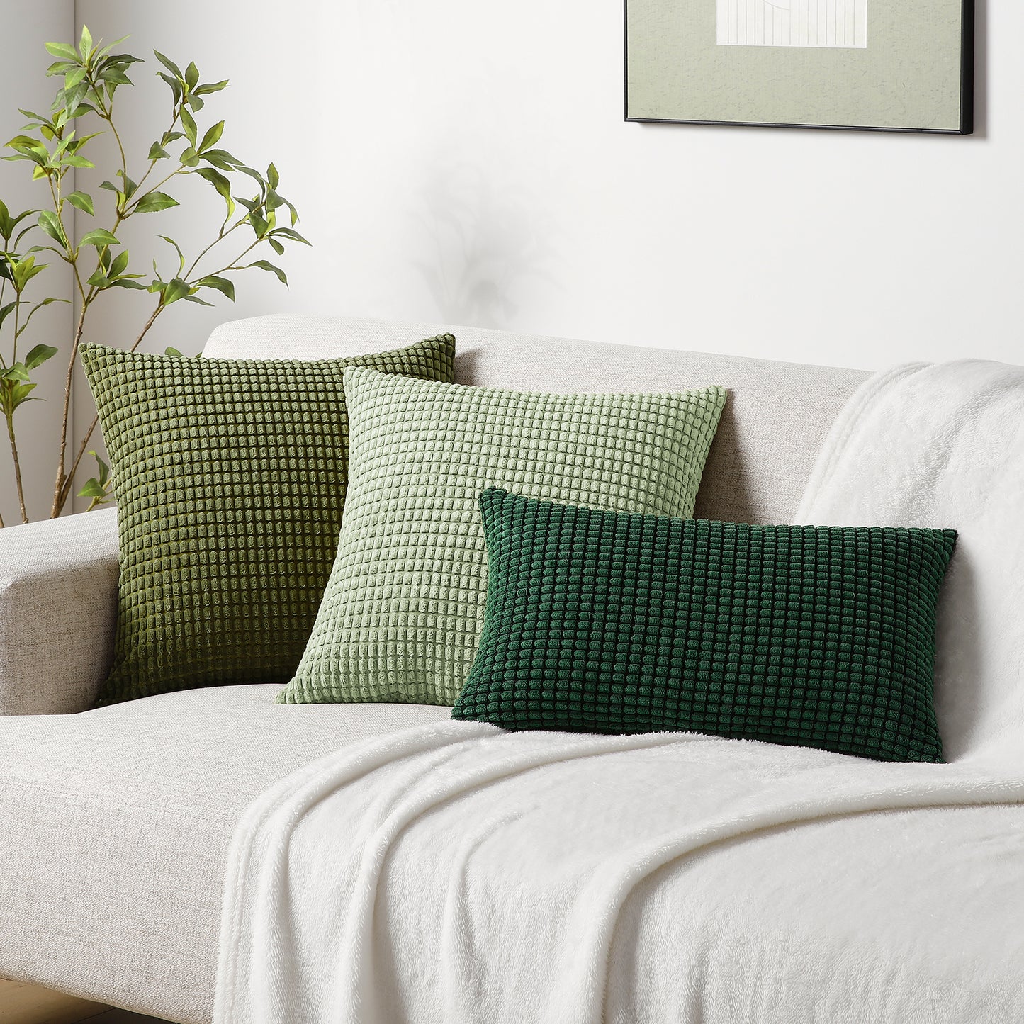 Soft Corduroy Corn-Kernel Pattern Pillowcases in Olive-green