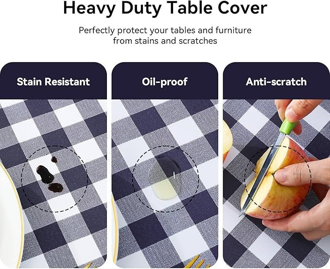 PVC Waterproof and Oil Resistant Plaid Tablecloth in Navy Blue
