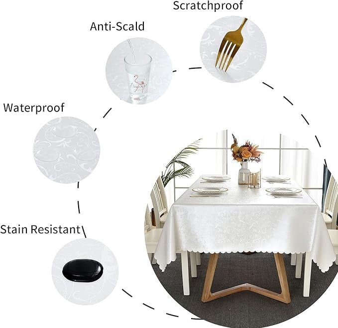 Polyurethane Crochet 100% Waterproof and Oil Resistant Chequered Tablecloth in White