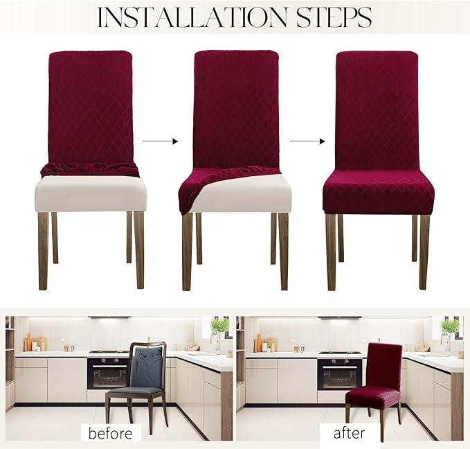 Polyester 100% Waterproof Diamond Pattern Chair Covers in Burgundy