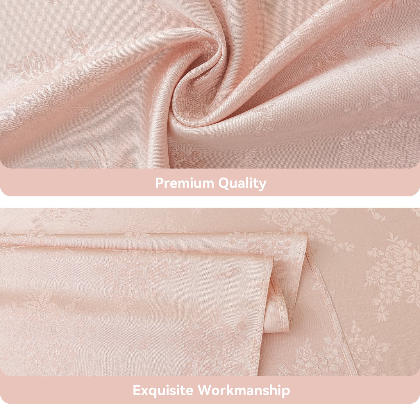 Polyester Jacquard Waterproof Elegant Damask Rose Floral Pattern Tablecloth in Light Pink