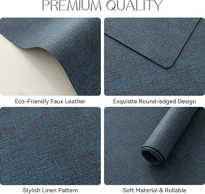 Polyurethane Linen-textured 100% Waterproof Oil-Proof Wipeable Heat Resistant Placemats Set in Navy Blue
