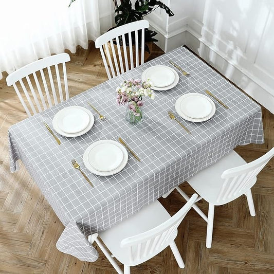 PVC Waterproof and Oil Resistant LargePlaid Tablecloth in Gray