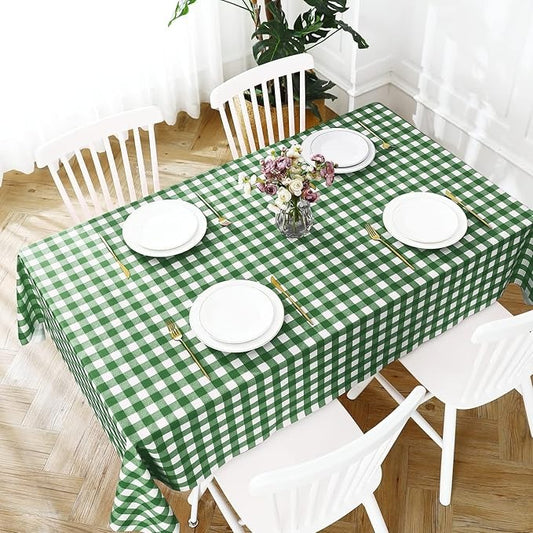 PVC Waterproof and Oil Resistant Plaid Tablecloth in Olive-Green
