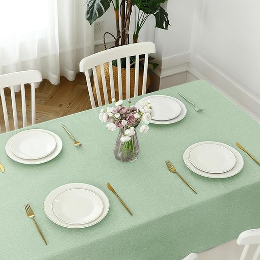 PVC Waterproof Burlap Textured Tablecloth in Light Sage Green