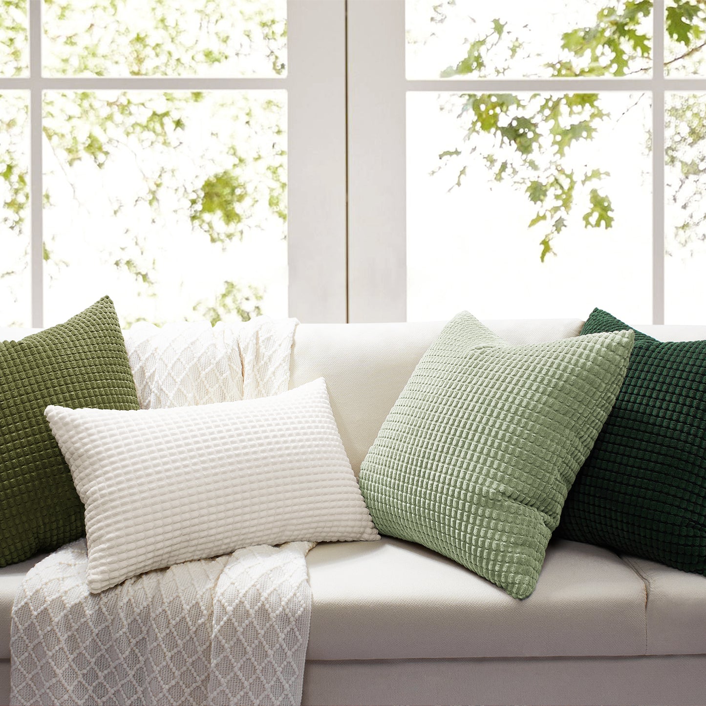 Soft Corduroy Corn-Kernel Pattern Pillowcases in Olive-green