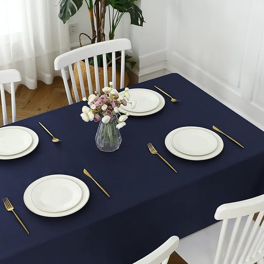 PVC Waterproof Burlap Textured Tablecloth in Navy Blue