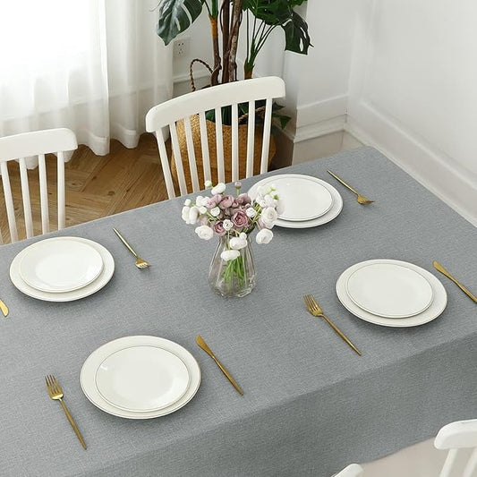 PVC Waterproof Burlap Textured Tablecloth in Light Gray