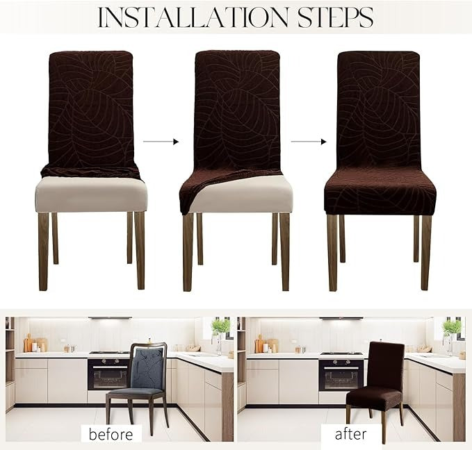 Polyester 100% Waterproof Leaf Pattern Chair Covers in Chocolate