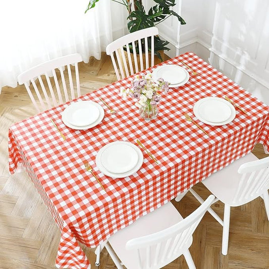 PVC Waterproof and Oil Resistant Plaid Tablecloth in Red