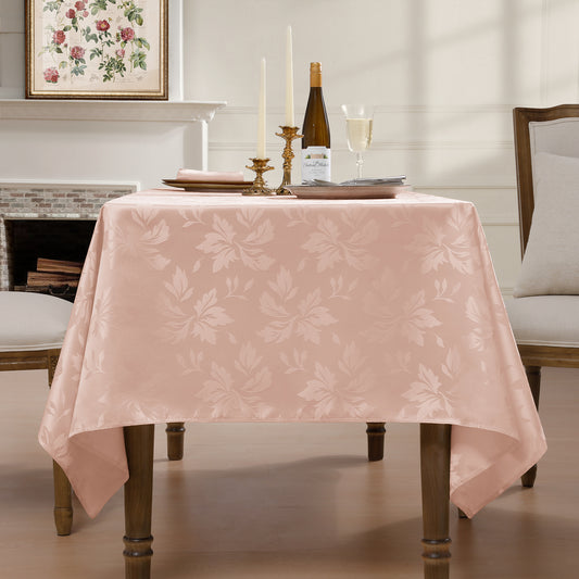 Polyester Jacquard Waterproof Damask Floral Pattern Tablecloth in Pink