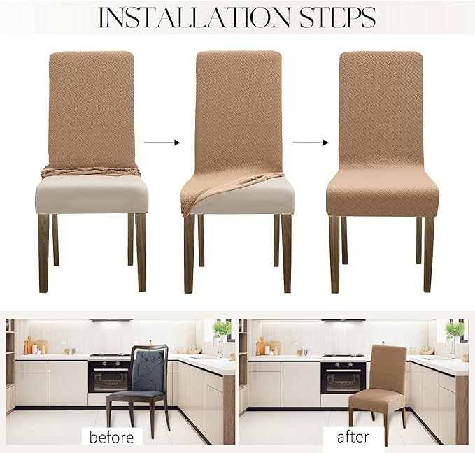 Polyester 100% Waterproof Oblong Pattern Chair Covers in Khaki