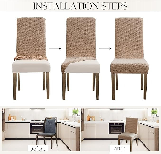 Polyester 100% Waterproof Diamond Pattern Chair Covers in Khaki