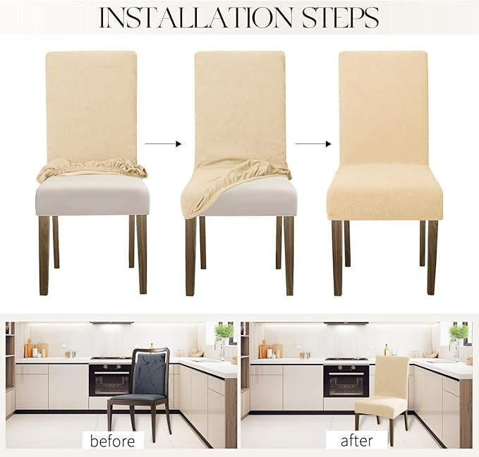Polyester 100% Waterproof Leaves Pattern Chair Covers in Beige
