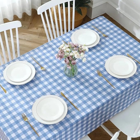 PVC Waterproof and Oil Resistant Plaid Tablecloth in Light Blue