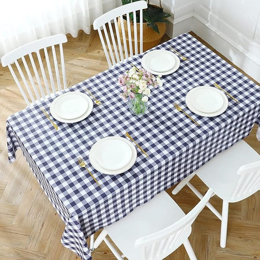 PVC Waterproof and Oil Resistant Plaid Tablecloth in Navy Blue