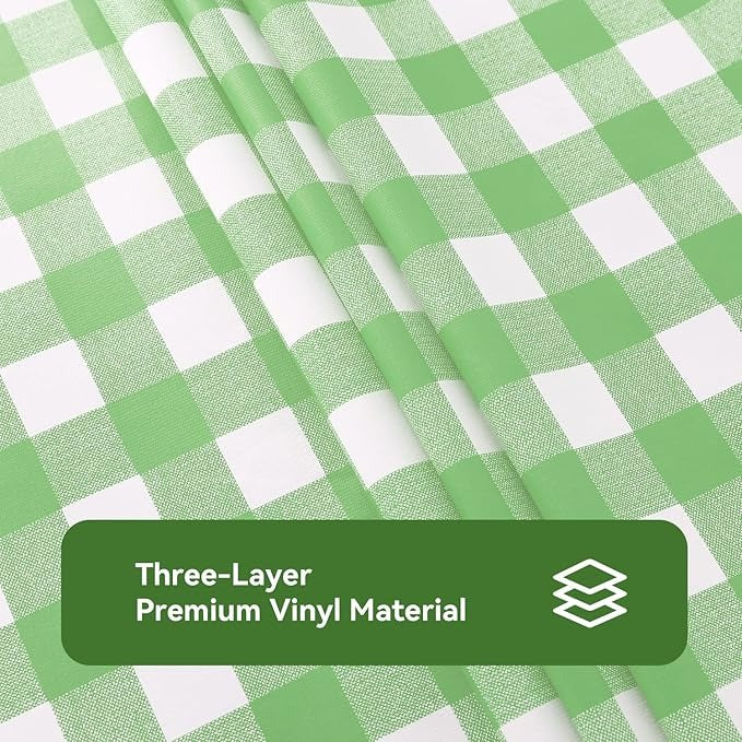 PVC Waterproof and Oil Resistant Plaid Tablecloth in Light Green