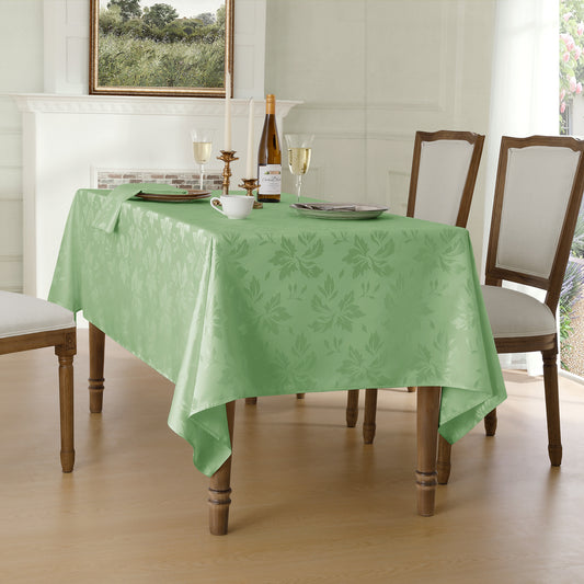 Polyester Jacquard Waterproof Damask Floral Pattern Tablecloth in SageGreen
