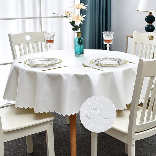 Polyurethane Crochet 100% Waterproof and Oil Resistant Chequered Tablecloth in White