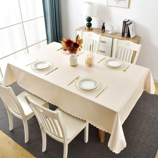 Polyurethane Crochet 100% Waterproof and Oil Resistant Chequered Tablecloth in Beige