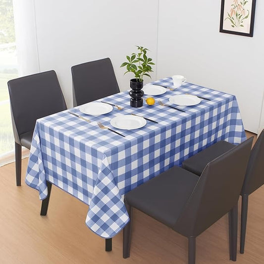 PVC Waterproof Plaid Wrap Plaid Tablecloth in White and Blue