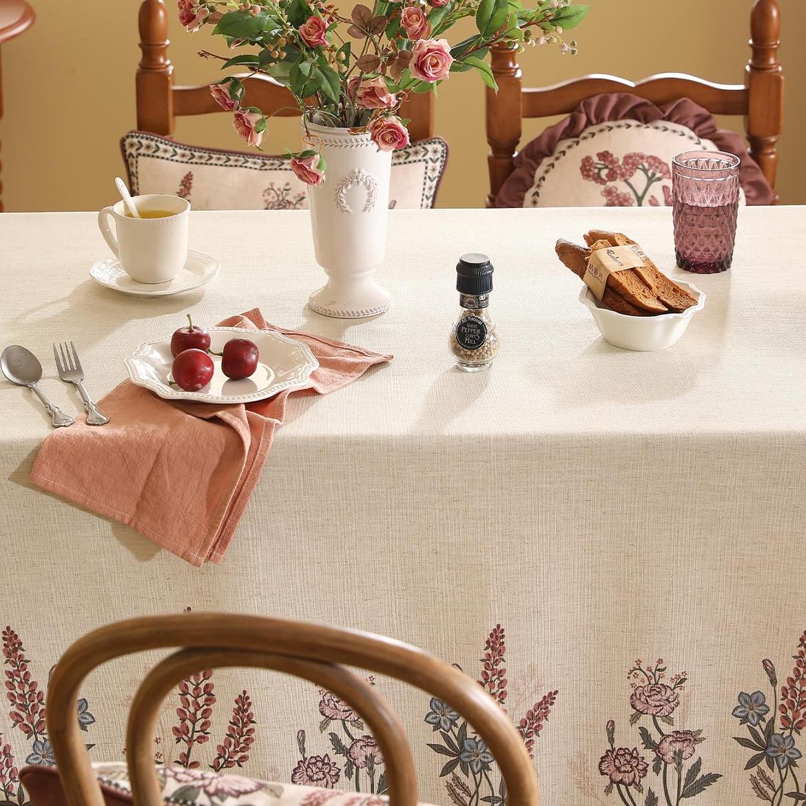 Chenille lavender rose print tablecloth