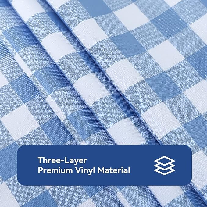 PVC Waterproof and Oil Resistant Plaid Tablecloth in Light Blue
