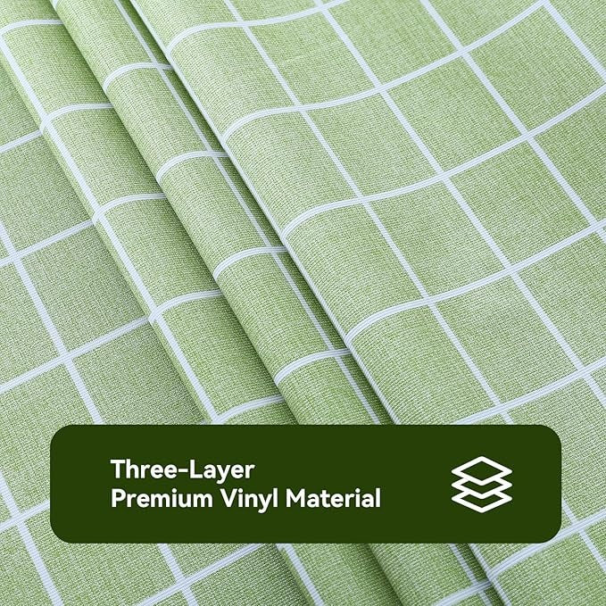 PVC Waterproof and Oil Resistant LargePlaid Tablecloth in Green and White