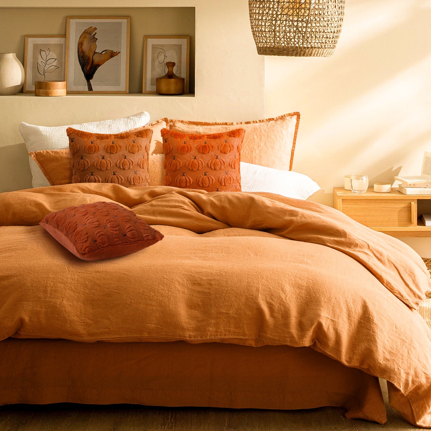 Thanksgiving Fall Harvest Pumpkin 3D Embroidery Pillowcases Cover in Rust